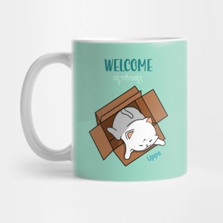 Welcome! The first time kitten came to the house Mug